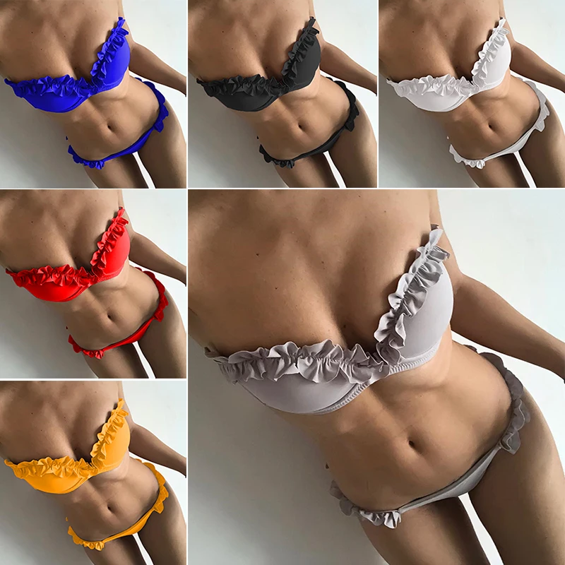 

Hot bathing suit 2019 sexy ruffles swimwear women swimsuit push up bikinis maillot de bain femme biquinis brazilian bikini set