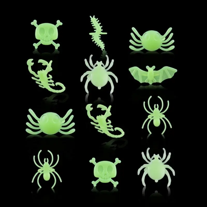 

Halloween Dance Party Luminous Spider Ring Glow In Dark Finger Rings Animal Design Cool Jewelry Accessories Toy Set