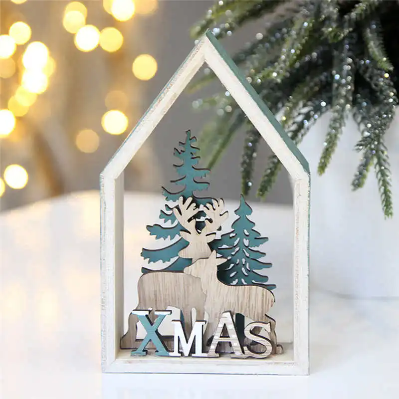 Christmas Gift Desk Wooden Cabin Decoration Macaron Style Chalet Home Decoration #2n28 (4)
