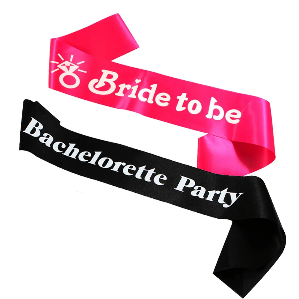 

Wedding ribbon Hot pink Ring Bride to be sash black bachelorette band bridesmaid maid of honor ribbons hen party mother of bride