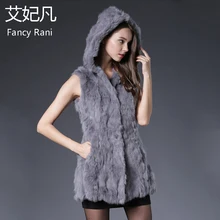 Genuine Rabbit Fur Vest Hooded 2018 Winter Spring New Rabbit Fur Silm Waistcoats Ladies Natural Real Fur Coat Long Jacket Solid