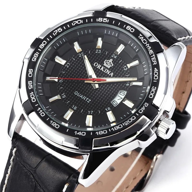 MG. ORKINA Male Quartz Clock Japan Movement Stainless Steel Case Back