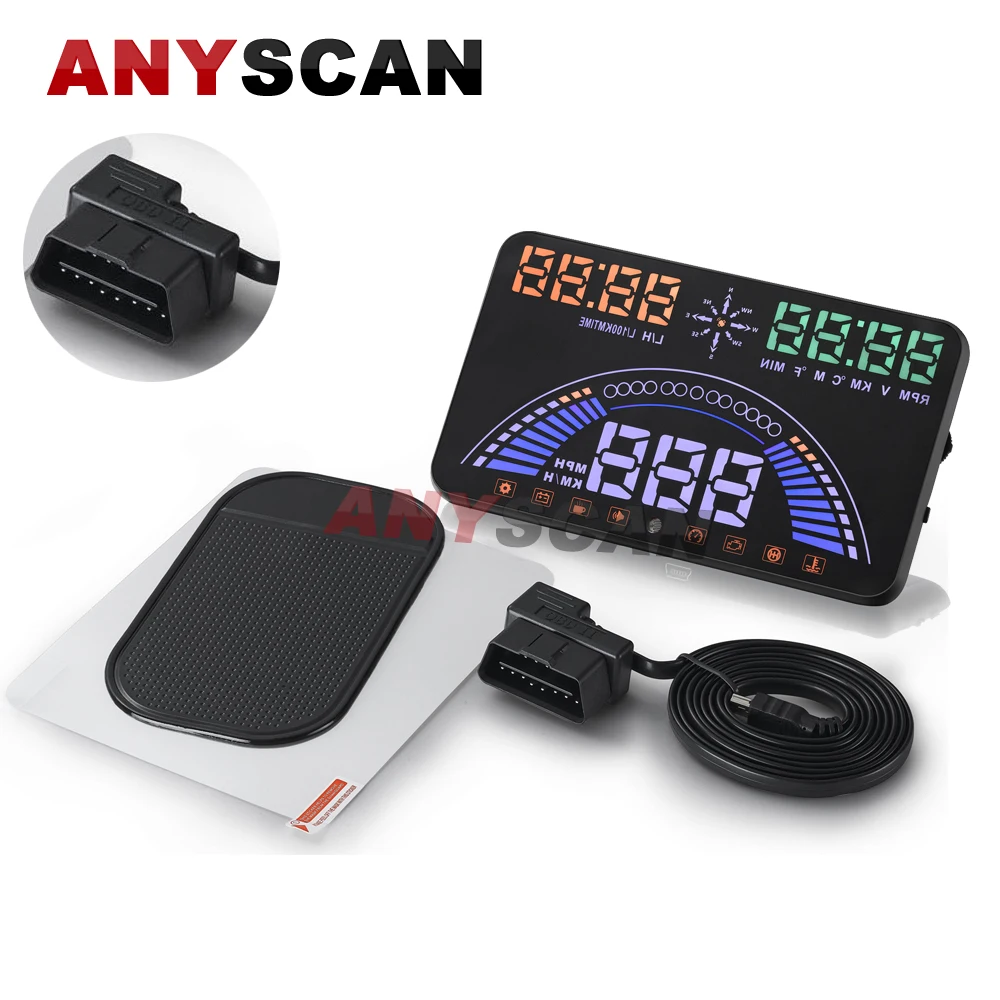 

S7 5.8'' Car GPS HUD Head Up Display for All Vehicle OBDII Car Speed Warning Fuel Consumption Water Temp RPM Two Systems Display