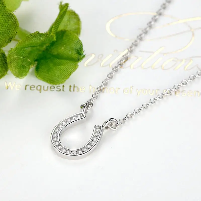 ELESHE 2019 New Fashion 925 Sterling Silver Link Chain Necklace Crystal U Shape Hook Pendant Necklace for Women Vintage Jewelry