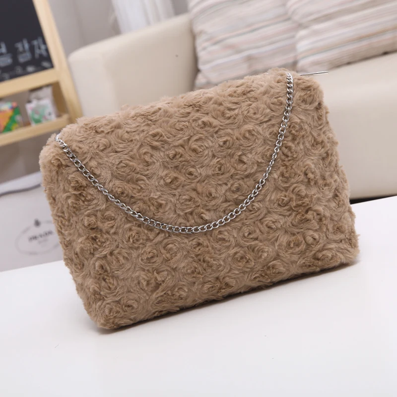 

New Winter Faux Fur Women Handbag Shoulder Bags Flower Pattern Ladies Pouch Crossbody Bag Women Flap bolsas femininas sac a main