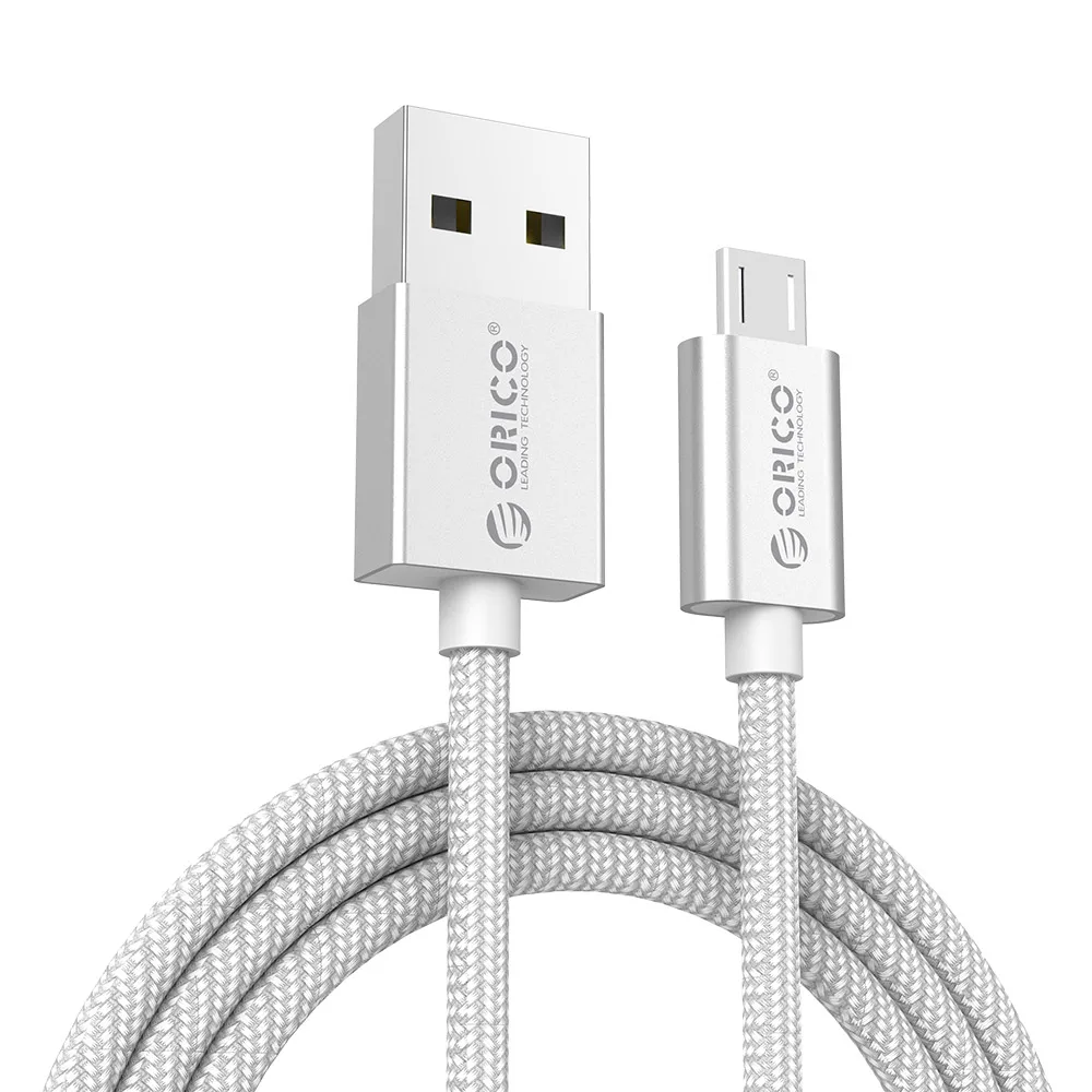 ORICO USB кабель для зарядки и передачи данных с нейлоновой оплеткой, металлический штекер, Micro USB кабель для samsung, sony, htc, 1 м, серебристый - Цвет: Silver