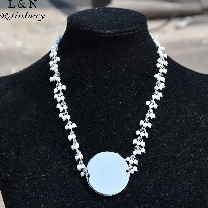 

Rainbery Fashion Jewelry Simple Choker Necklace Big Disc Monogram Imitation Pearl Necklace Women Statement Necklace JN0913