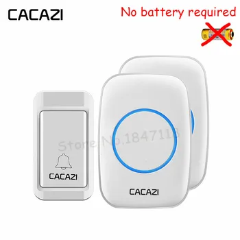

New White Self-powered Wireless Doorbell 1 no battery button+2 EU/UK/US plug receivers 120M sonnette sans fil etanche sans pile