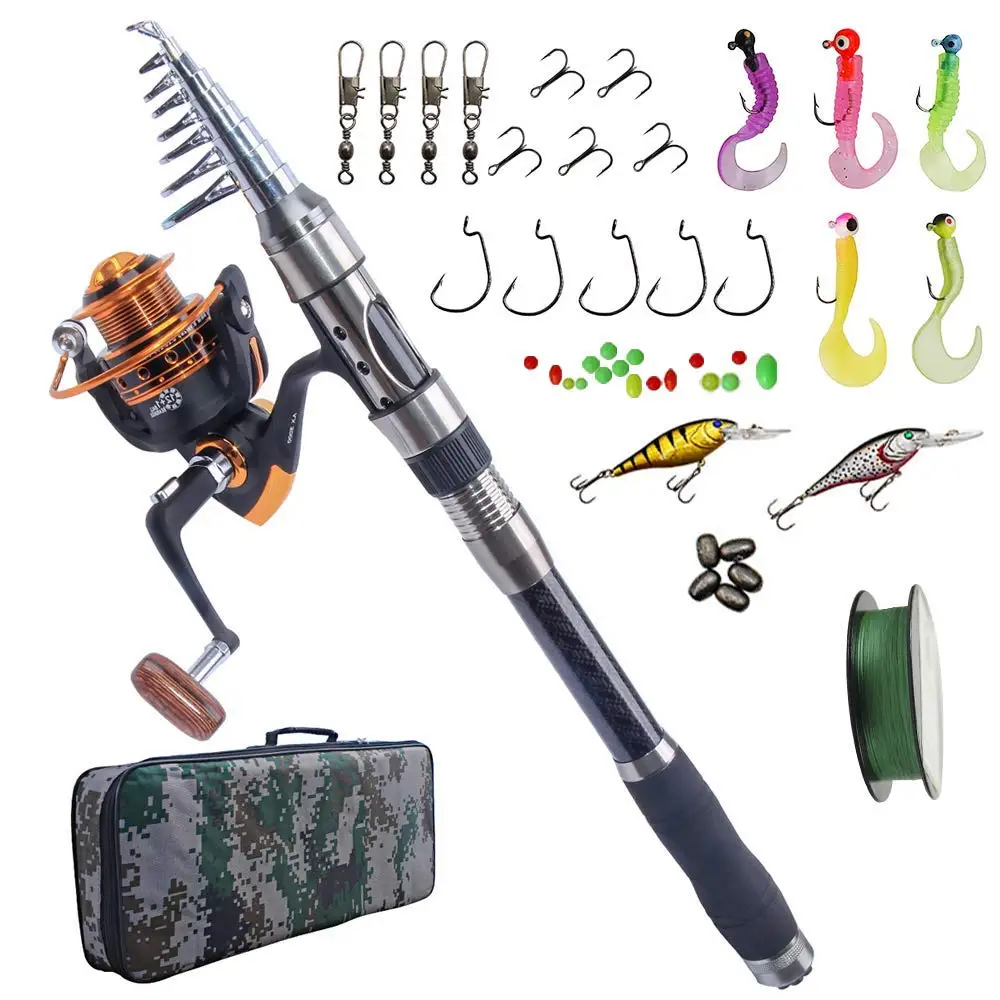 Fishing Rod Combo And Reel Full Kit Carbon Fiber Telescopic Spinning Portable Fishing Pole With Line Lures Hooks Fishing Bag Fishing Rod Combo And Reel Full Kit Carbon Fiber Telescopic Spinning Portable Fishing Pole With Line Lures Hooks Fishing Bag