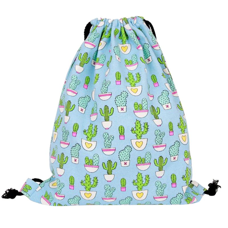 Coofit Girls Cactus Pattern Cartoon Drawstring Backpack Lovely Canvas