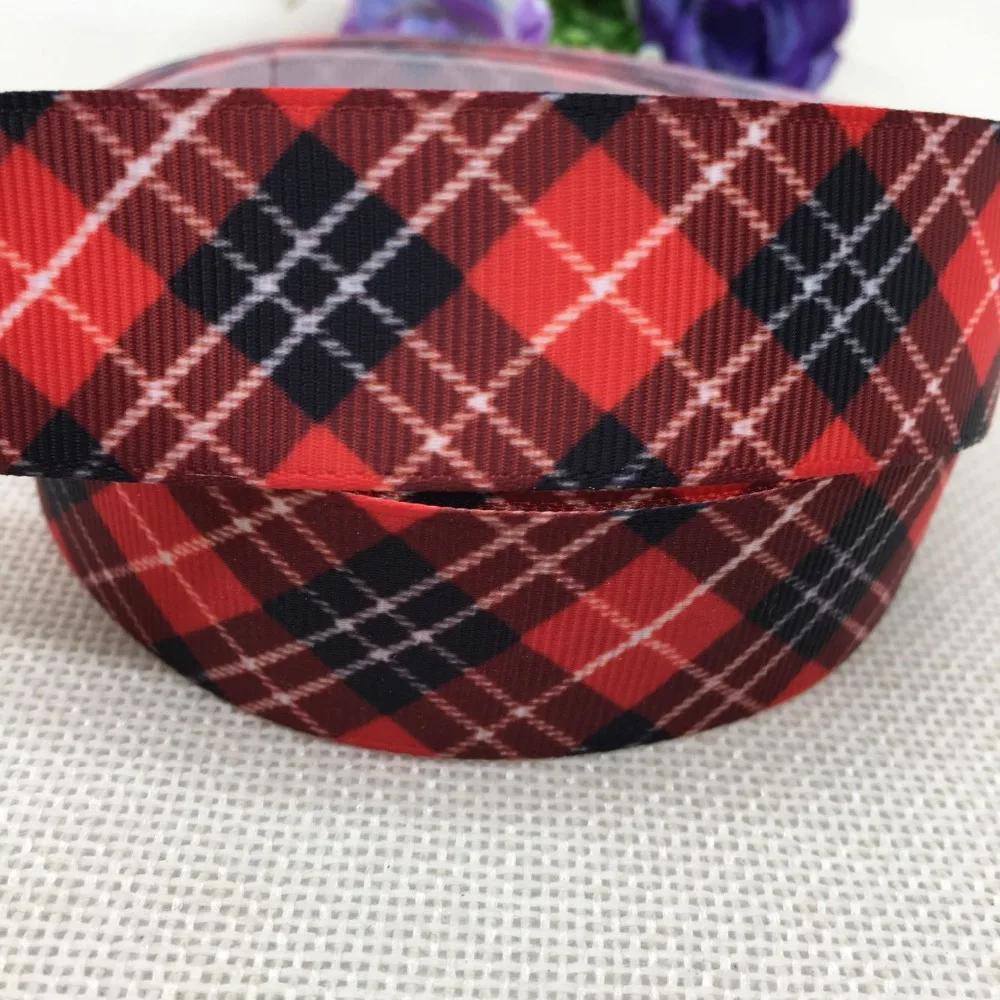 

1"(25mm) plaid colorful printed ribbon Grosgrain ribbon for DIY handmade craft materials wedding party gift wrap 9623