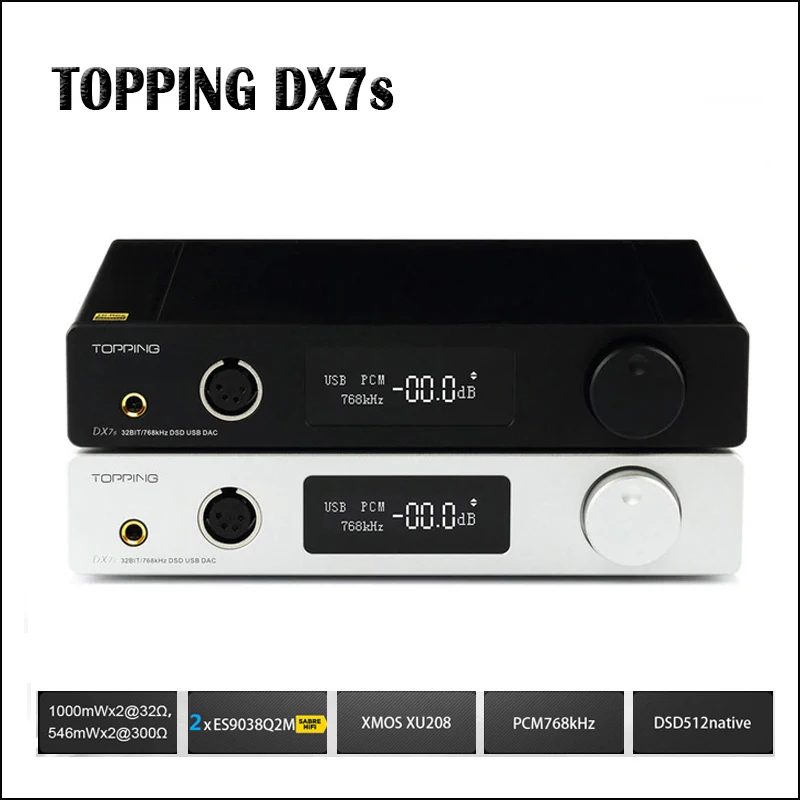 TOPPING DX7s Full Balanced DAC Headphone Amplifier USB DAC ES9038Q2M Amp XMOS XU208 OPA1612 DSD512 Optical Coaxial input