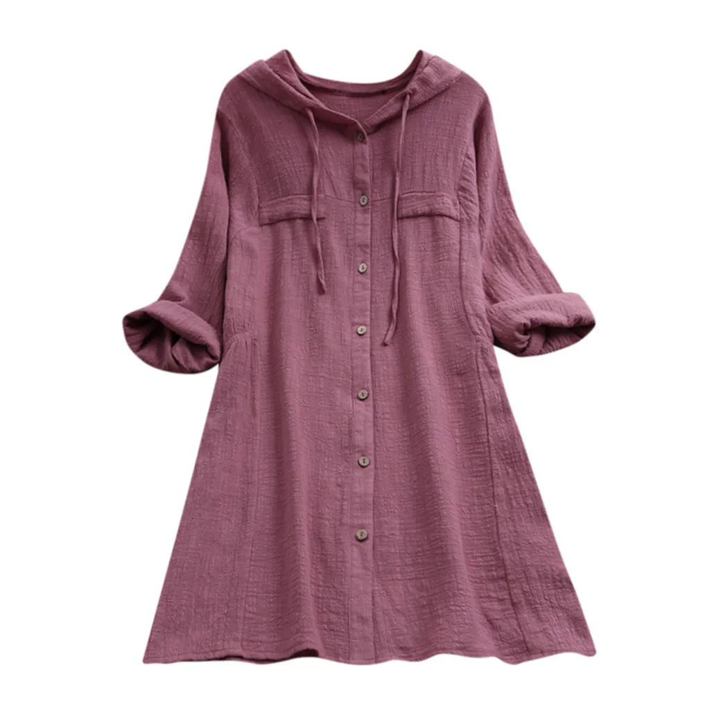 

Blusa Casual Button Hooded Collar Long Sleeve Plus Size Cotton Tops 2019 Womens Tops Roupas Feminina*