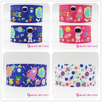 

Q&N ribbon 16mm 22mm 25mm 38mm 50mm 75mm Space printed grosgrain ribbon webbing 50yards/roll for hair tie free shipping