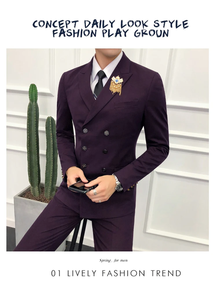 Пиджаки+ брюки) мужской бутик высокого класса мода двубортный формальный деловой костюм из двух частей/свадебные костюмы блейзеры