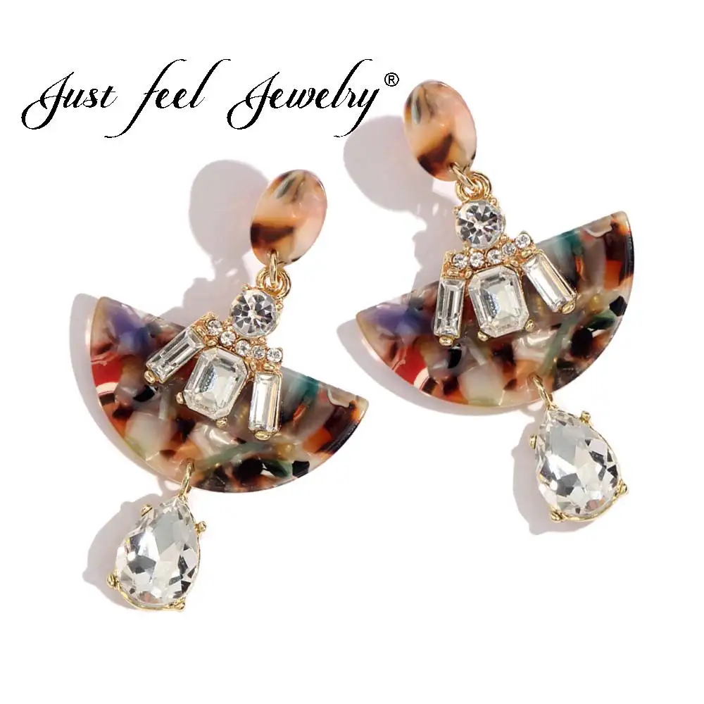 JUST FEEL Crystal Acrylic Dangle Earrings For Women Elegant Round Resin