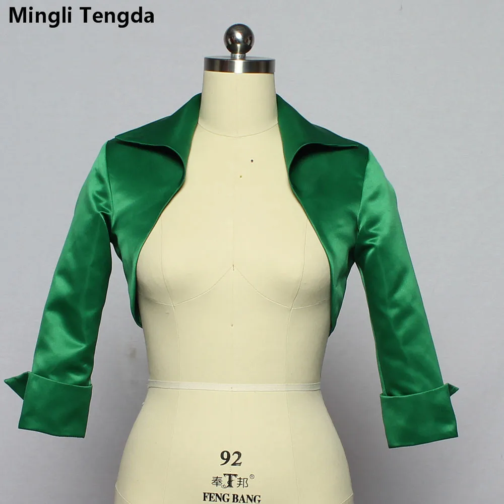 Mingli Tengda Custom Made Modest 3/4 Sleeves Satin Bridal Bolero Women Wedding Jackets/Stole/shawl Accessories Cape Cloak Shrug