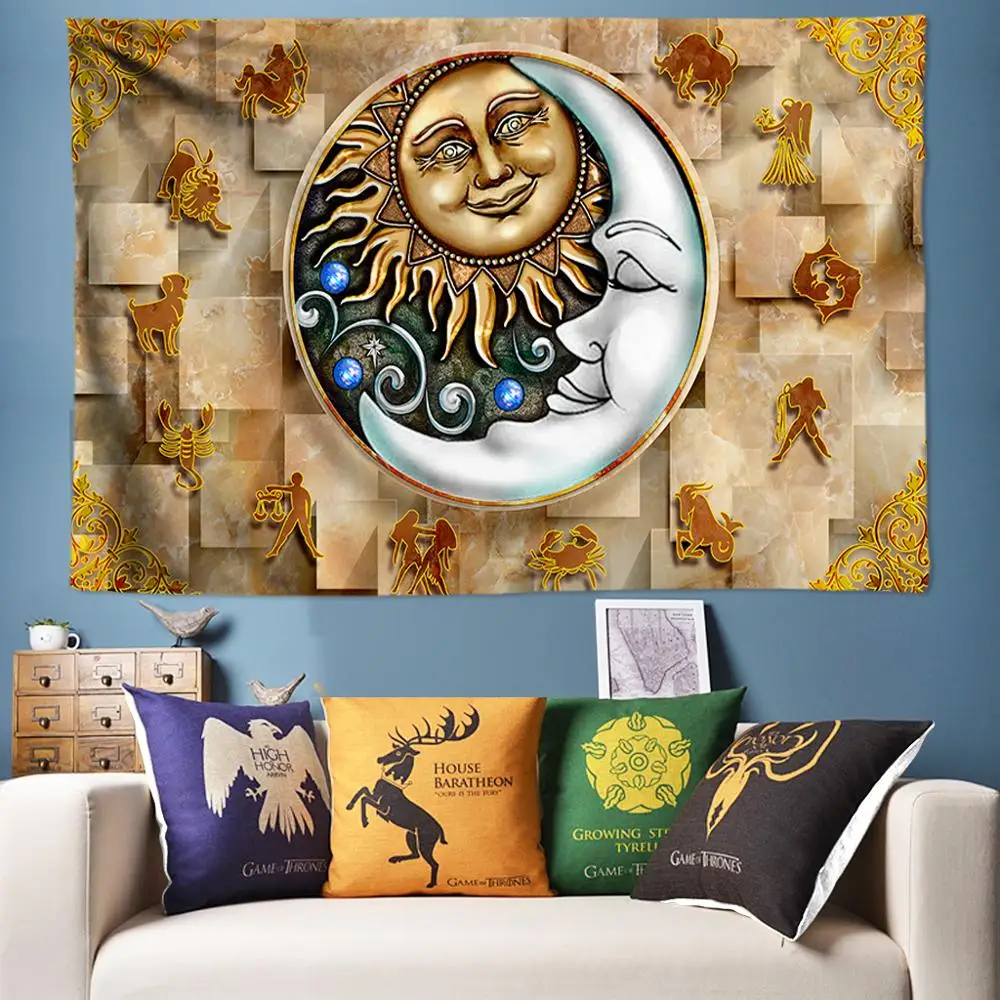 

Sun Moon Smile Emoji Boho Decor Hippie Tapestry Wall Hanging Bohemian Mandala Tapestry Wall Fabric Large Wall Tapestries 170X240