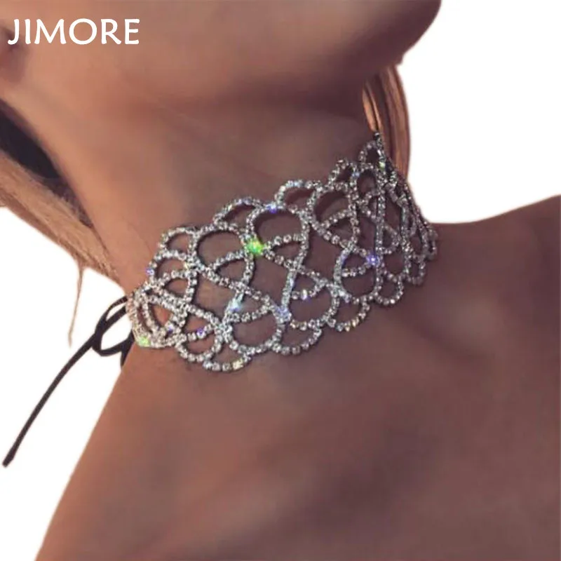 [JIMORE] Hollow Out Twisted Choker Necklace High Quality Rhinestone Velvet Chokers Collier Femme