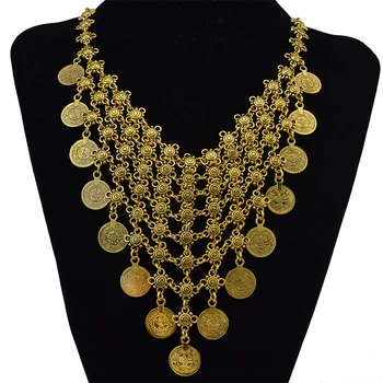 Vintage Gold Plated Coin Choker Necklace Earrings for Women Indian Oxidized Afghan Ethnic Egyptian Collar Statement Jewelry Sets