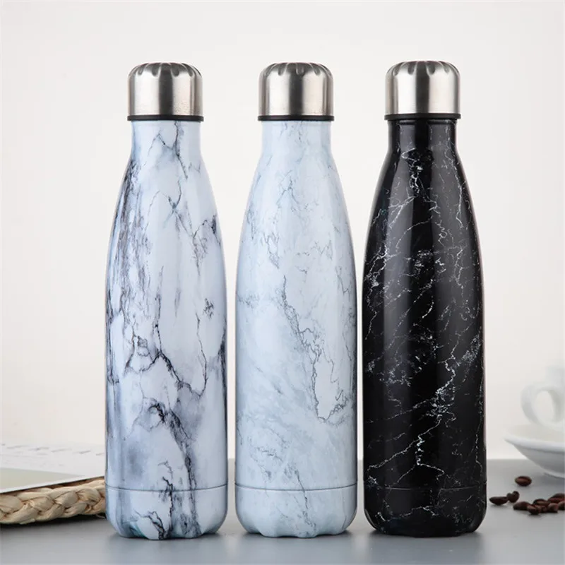 

Popular stainless steel thermos 500ml water bottle three colors marble insulate drinking termica garrafa good chose of gifts