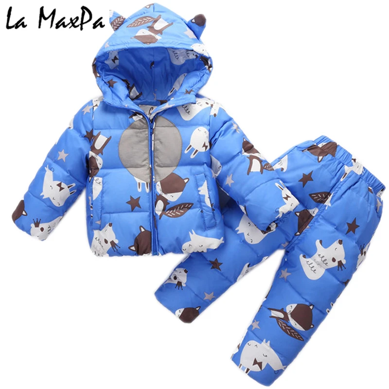 

Toddler Girl Clothes Sets Children's Down Jacket Winter Warm Cartoon Cat Hooded Newborn Infant Snow Children Costume Suit 1 2 3Y