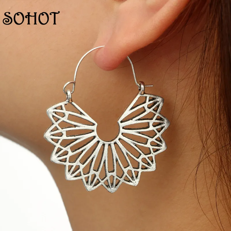 SOHOT New High Quality Sector Antique Women Drop Earrings Hollow Trendy Geometric For Gypsy Femme Party Jewelry Bijoux Gift | Украшения и