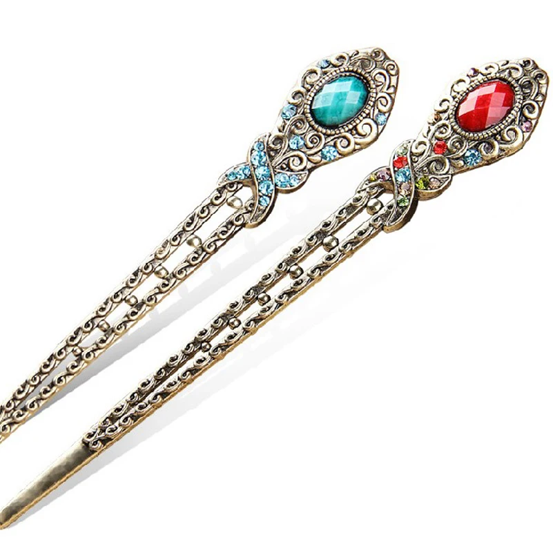 

1PC Palace Vintage Handmade Alloy Resin Crystal Hair Stick For Women jewelry Chinese Style Hairpin Gift Hair Jewelry Accessories