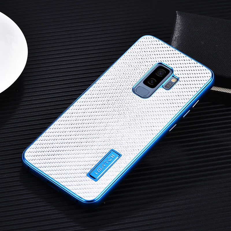 iMatch Luxury Aluminum Metal Bumper Carbon Fiber Back Cover Case for Samsung Galaxy S9 & Samsung Galaxy S9 Plus