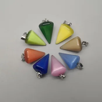 

fashion Small Size Reiki 8pcs Pendulum Healing Crystal Pendant Hexagonal Pendulums for Synthetic cat eye Necklace accessories