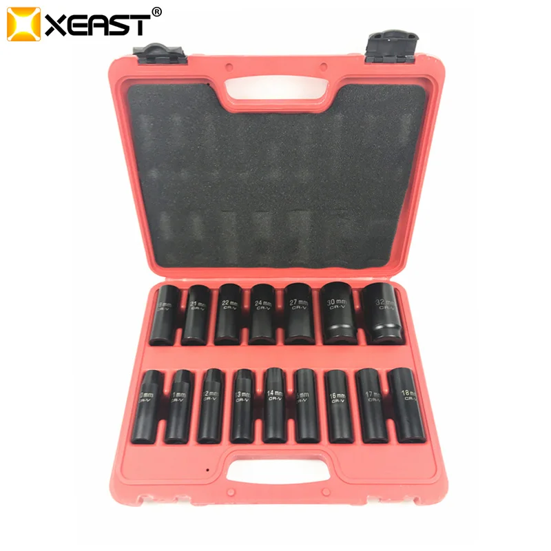 

16 piece set 1/2 inch long thickened pneumatic sleeve 16pc hexagonal heavy duty cannon impact wrench set tool