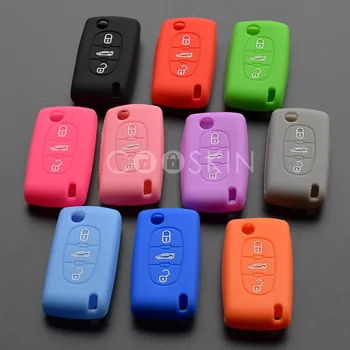 

Remote 3 Button Flip Key FOB Silicone cover Case protect skin set hood For Citroen C2 C3 C4 C5 C6 C8 keyless keychain 100pcs/lot
