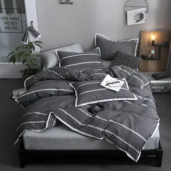 

100%Cotton Lightweight Duvet Cover Set Queen King Stripes Gray Bedding Set Soft Comfortable cover Bed sheet pillowcases