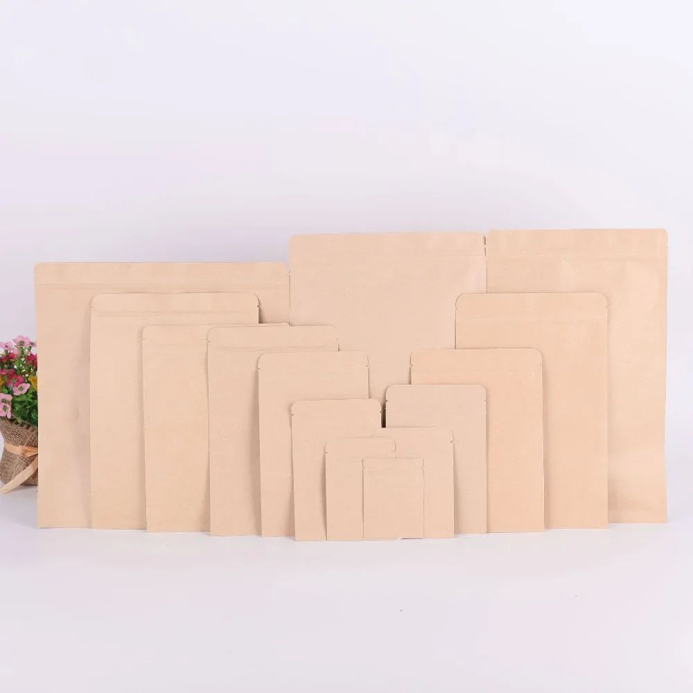 

Hot 100pcs 13 kinds size brown kraft paper aluminium foil zip lock bag food packaging bag ziplock coffee candy bag jewelry bags