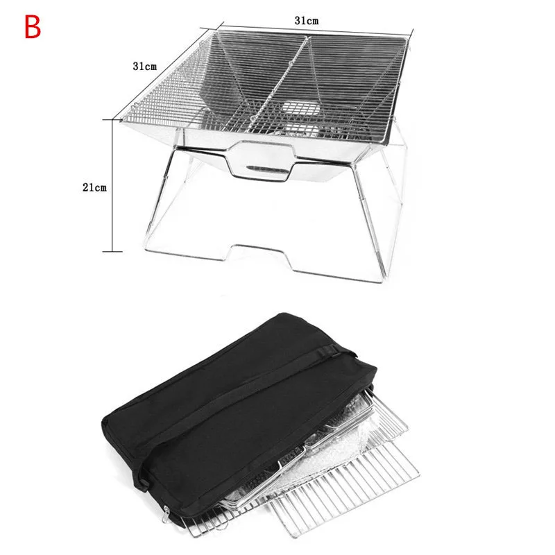 Складной гриль для барбекю из нержавеющей стали, переносные походные грили, уличные угольные Грили для барбекю, аксессуары для барбекю, кухонные инструменты - Цвет: B