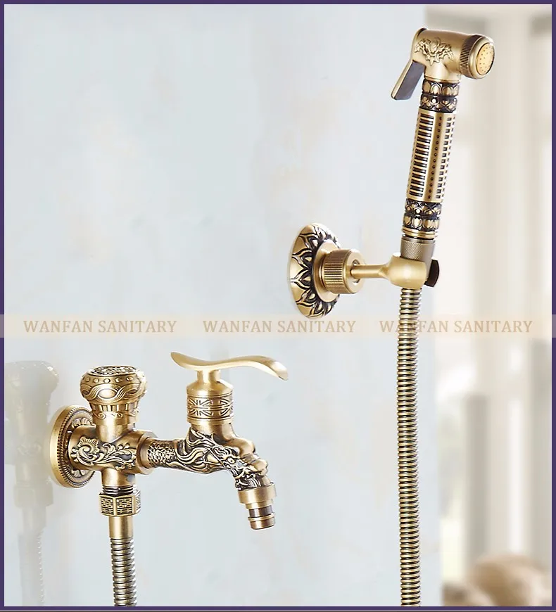 Смесители для биде настенный Ванная комната гигиеническим душем опрыскиватель античный латунный водопроводный кран Аэрограф Туалет стиральная машина WF556