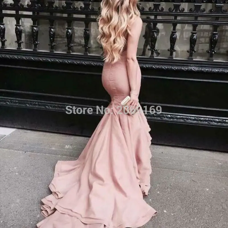 Sexy-Pink-Strapless-Satin-Robe-De-Soiree-2016-Mermaid-Sleeveless-Evening-Women-Dresses-Custom-Made-Party