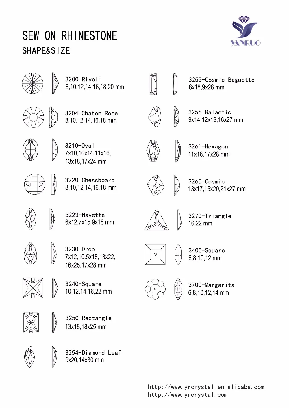 YANRUO 3256 All Sizes AB Galactic Sewing Crystal Stones Flatback Glass Rhinestone Sew On Strass For Wedding Dress
