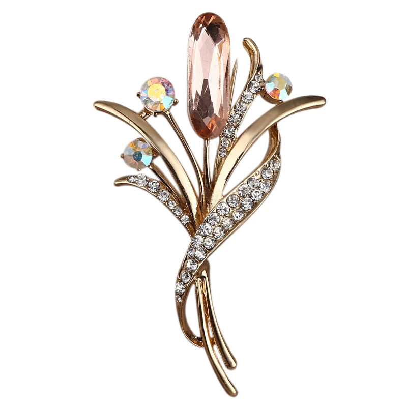 Fashion Rhinestone Champagne Brooch Pin Women Wedding Bridal Party Flower Crystal Bouquet Gifts | Украшения и аксессуары