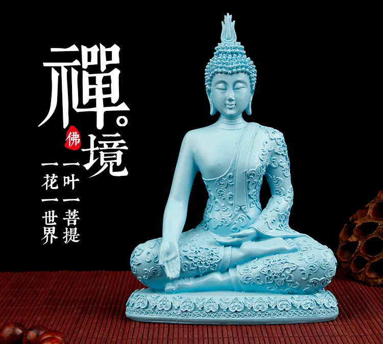 Искусство и ремесло игрушка для декора дома подарки синий пластиковая статуя Будды тайский буддизм Скульптура индуистской статуэтки