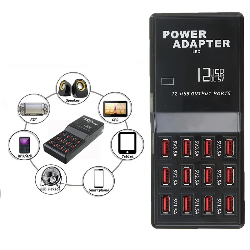 LEORY зарядное устройство USB multi штепсельная вилка американского стандарта 12 Порты usb домашние дорожные настенные Настольный Зарядное устройство Мощность адаптер зарядка через USB станция концентратор для телефона