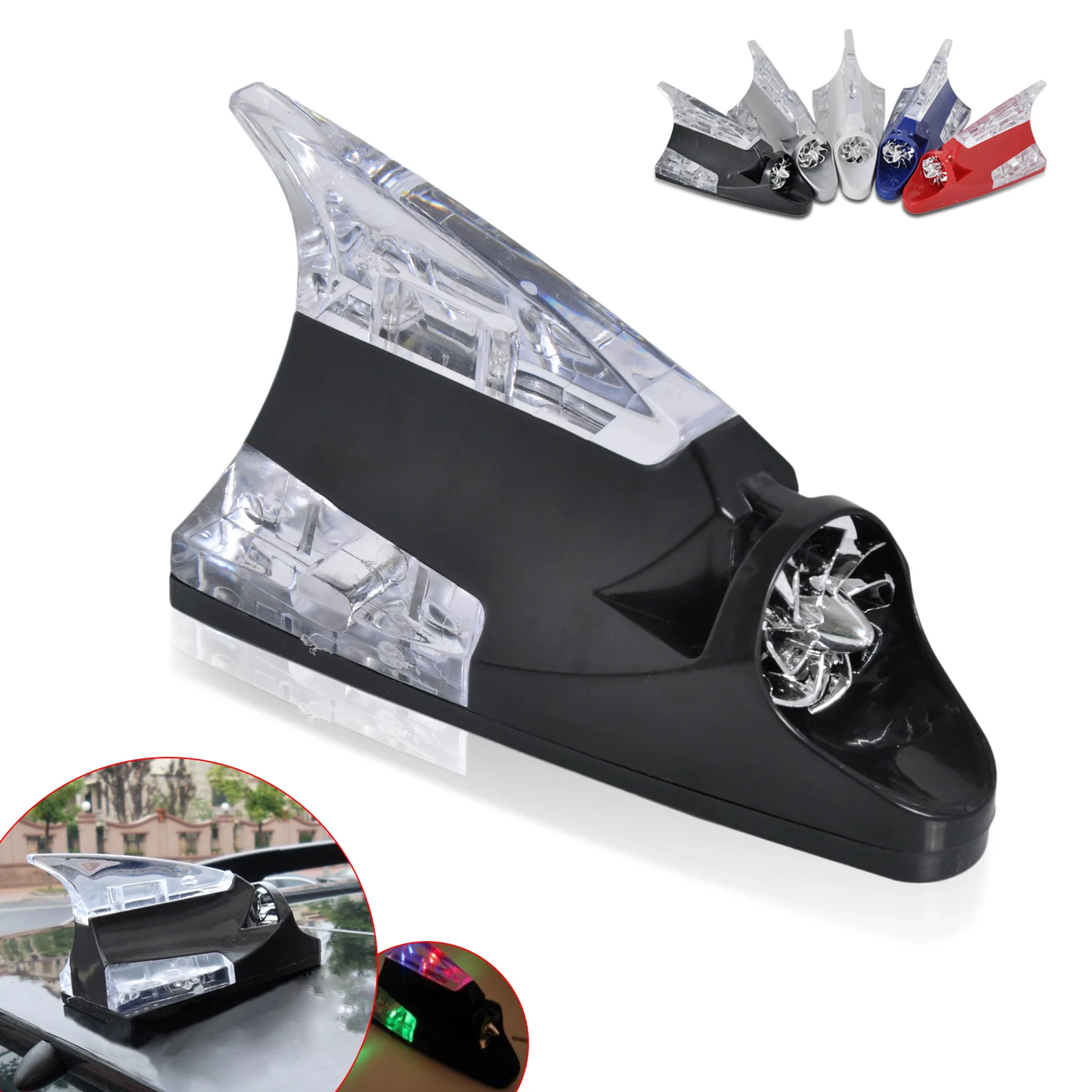 

beler Car Auto Wind Power LED Light Shark Fin Antenna Warning Flash Lamp Decoration for VW Volkswagen Audi Toyota YARIS Audi BMW