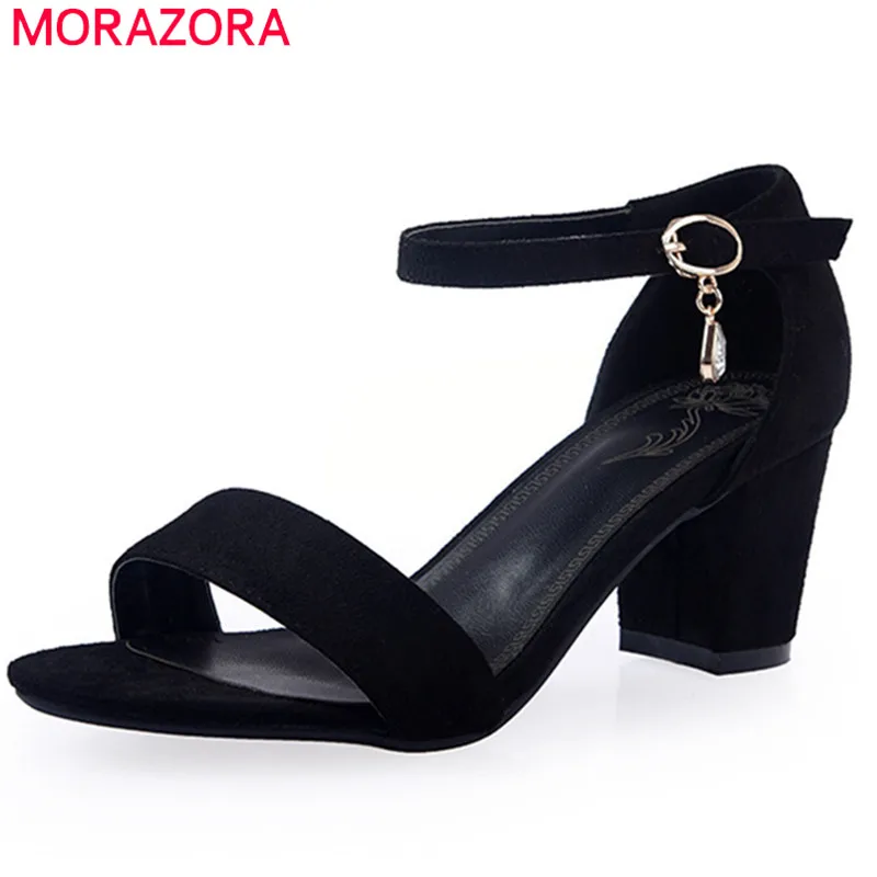 

MORAZORA 2020 new fashion spring summer shoes with buckle high heels flock square heel casual dress mature female sandals