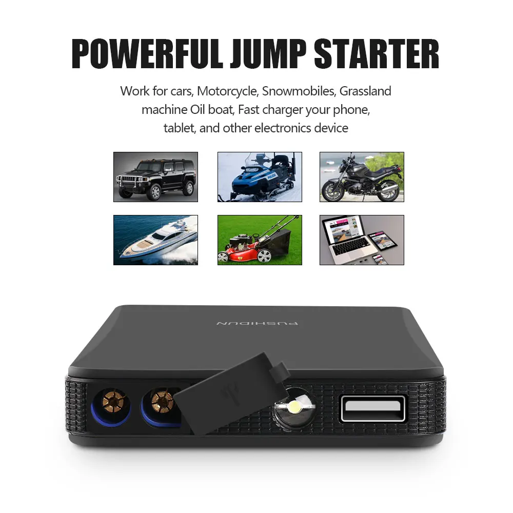 Pushidun Starter Booster Power Bank 400A Starting Device Portable Jump Starter With Ordinary Cable And Four in One USB Cable