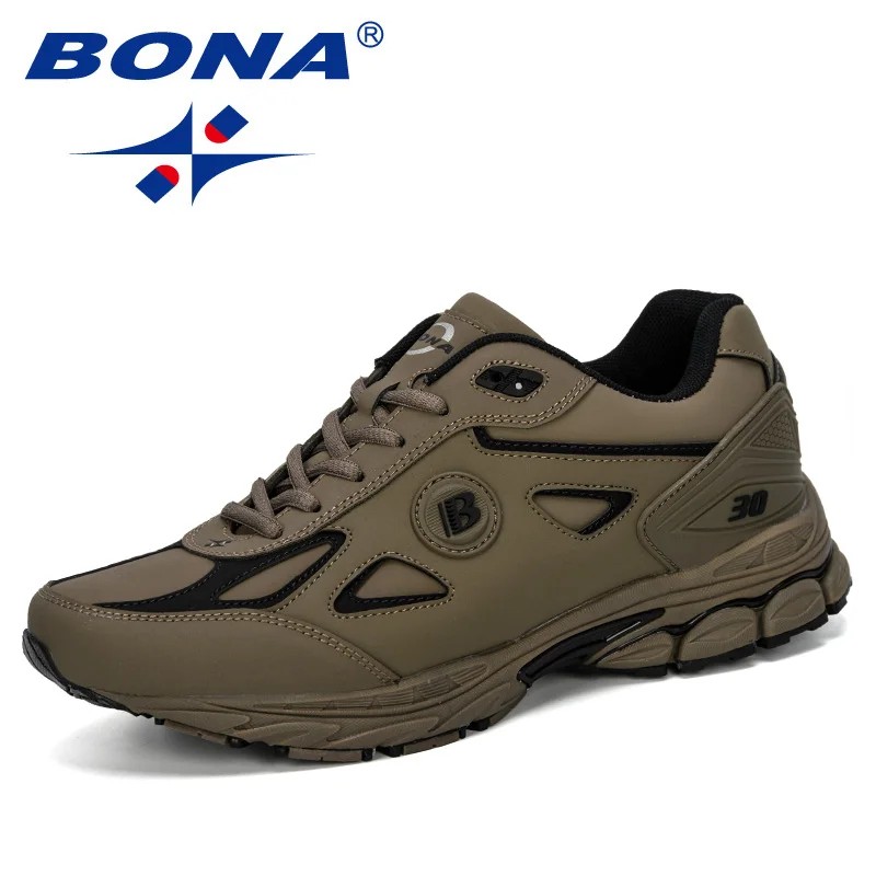 BONA/; мужские кроссовки для бега; уличные кроссовки; Homme Zapatos Corrientes Verano Chaussures De Course Pour Hommes; мужские трендовые кроссовки - Цвет: Medium grey black