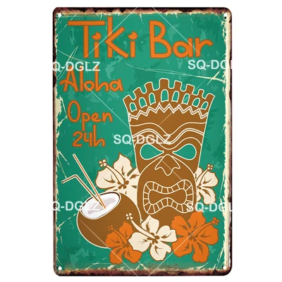 [SQ-DGLZ] TiKi Bar металлическая вывеска для клубного паба, декоративная доска, металлические старинные ремесла, домашний Декор, живопись, плащи, художественный плакат