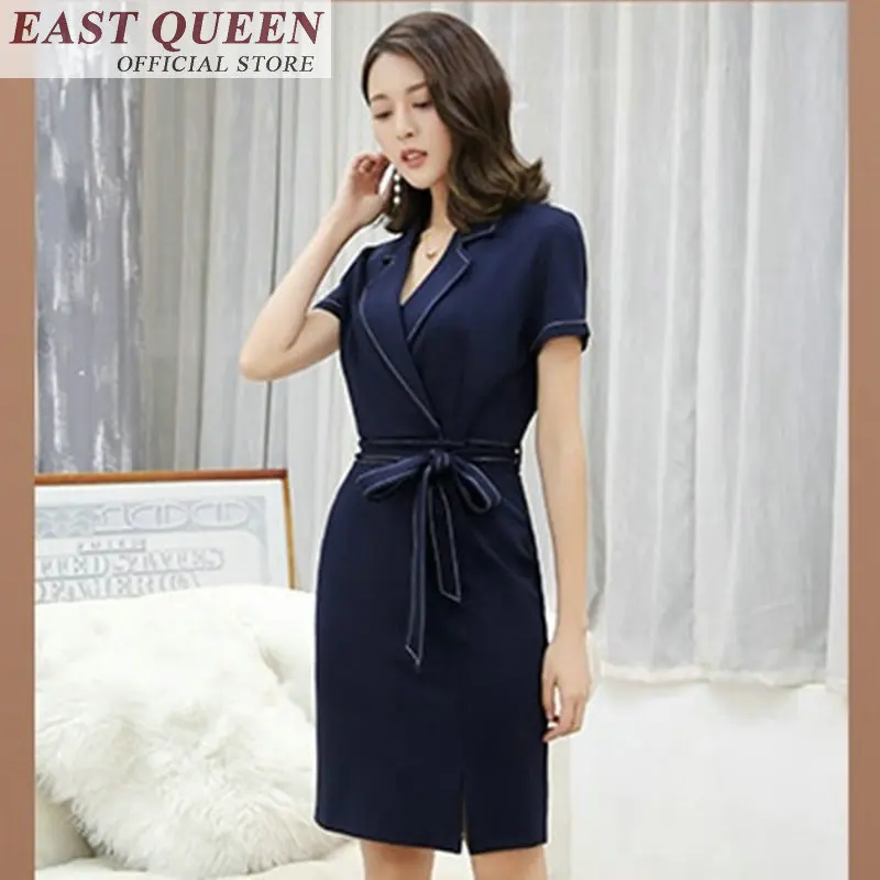 

Tunic business dress for womens office businesses chic dresses V-neck graceful short sleeve elegant solid stright dress FF415 B