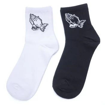 

Skate Cotton Crew Socks of Virgin Mary Gesture Pattern for Men Women Tide Brand Hip Hop Funny Socks Novelty White Black Funky