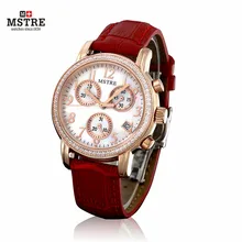 Luxury Brand Women’s Watch Lady Japan Quartz Analog Wristwatch Sapphire Crystal 316L Steel Case Genuine Leather Band Rhinestone