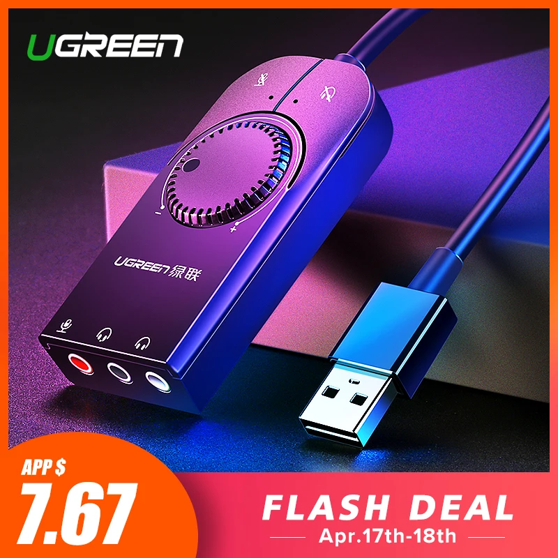 Ugreen USB Sound Card External Converter Audio Adapter 3.5mm Aux Stereo for PS4